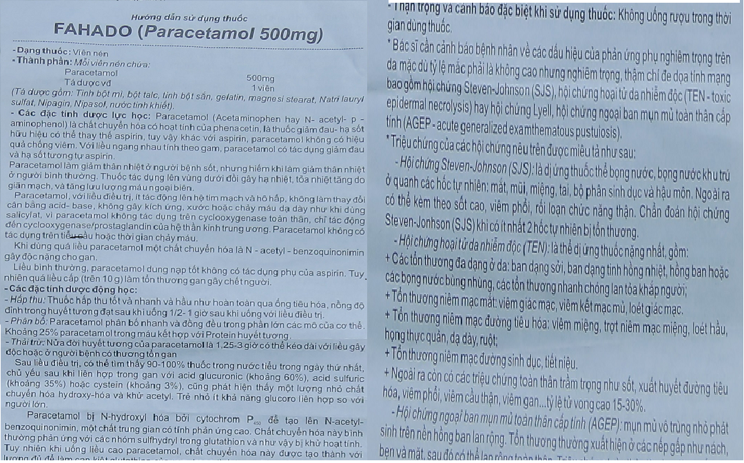 panadol 500mg lieu dung